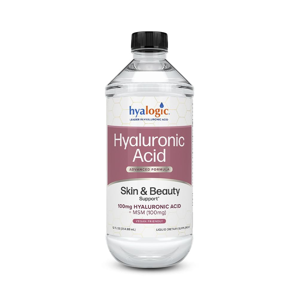Hyalogic Liquid Hyaluronic Acid Supplement bottle closeup showing hydration support