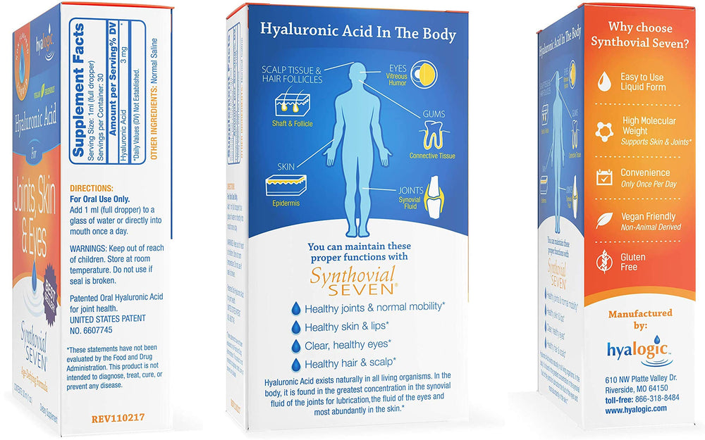 Hyalogic Liquid Synthovial Seven label emphasizes high molecular weight HA