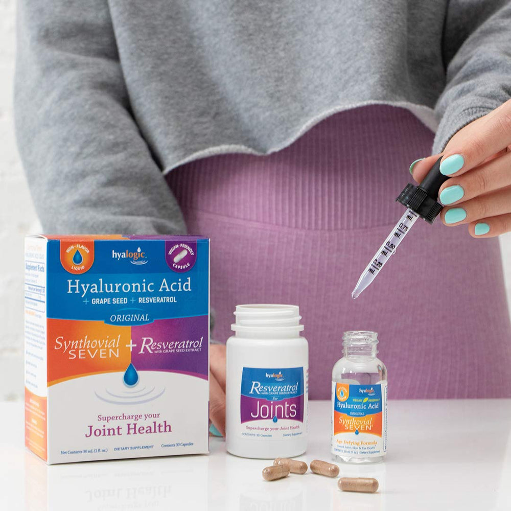 Hyalogic Synthovial Seven capsules pack highlights vegan HA formula.