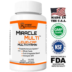 MiracleMulti on countertop with glass promotes daily health habit.