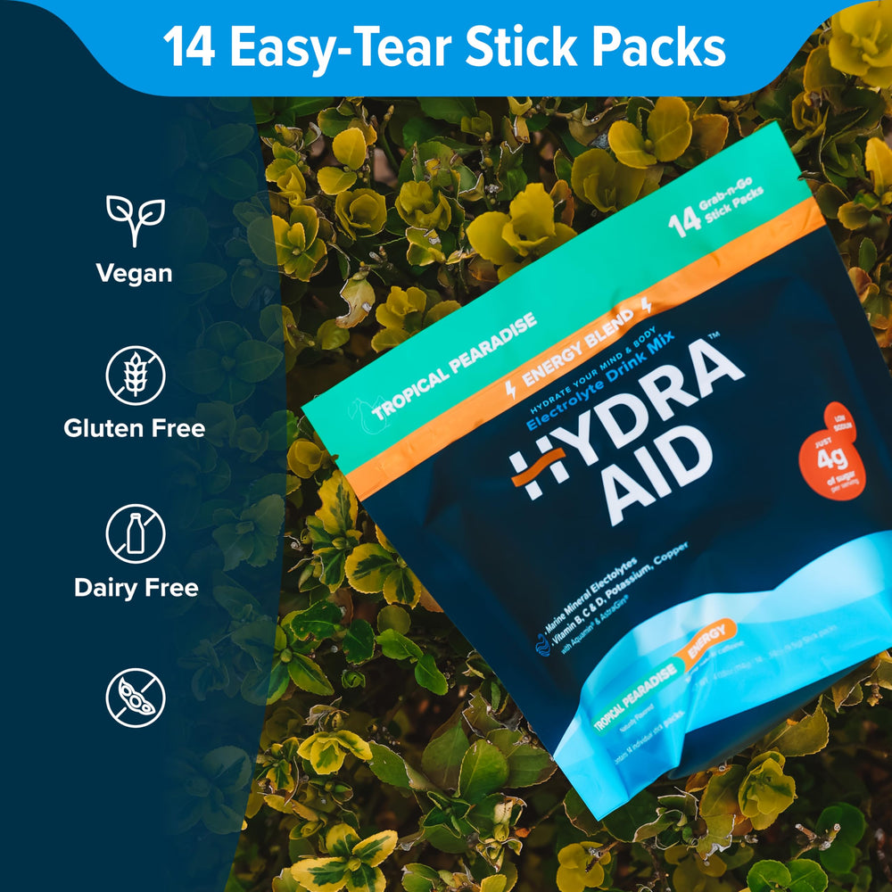 HYDRA AID glass with prepared hydration showcasing refreshing flavor