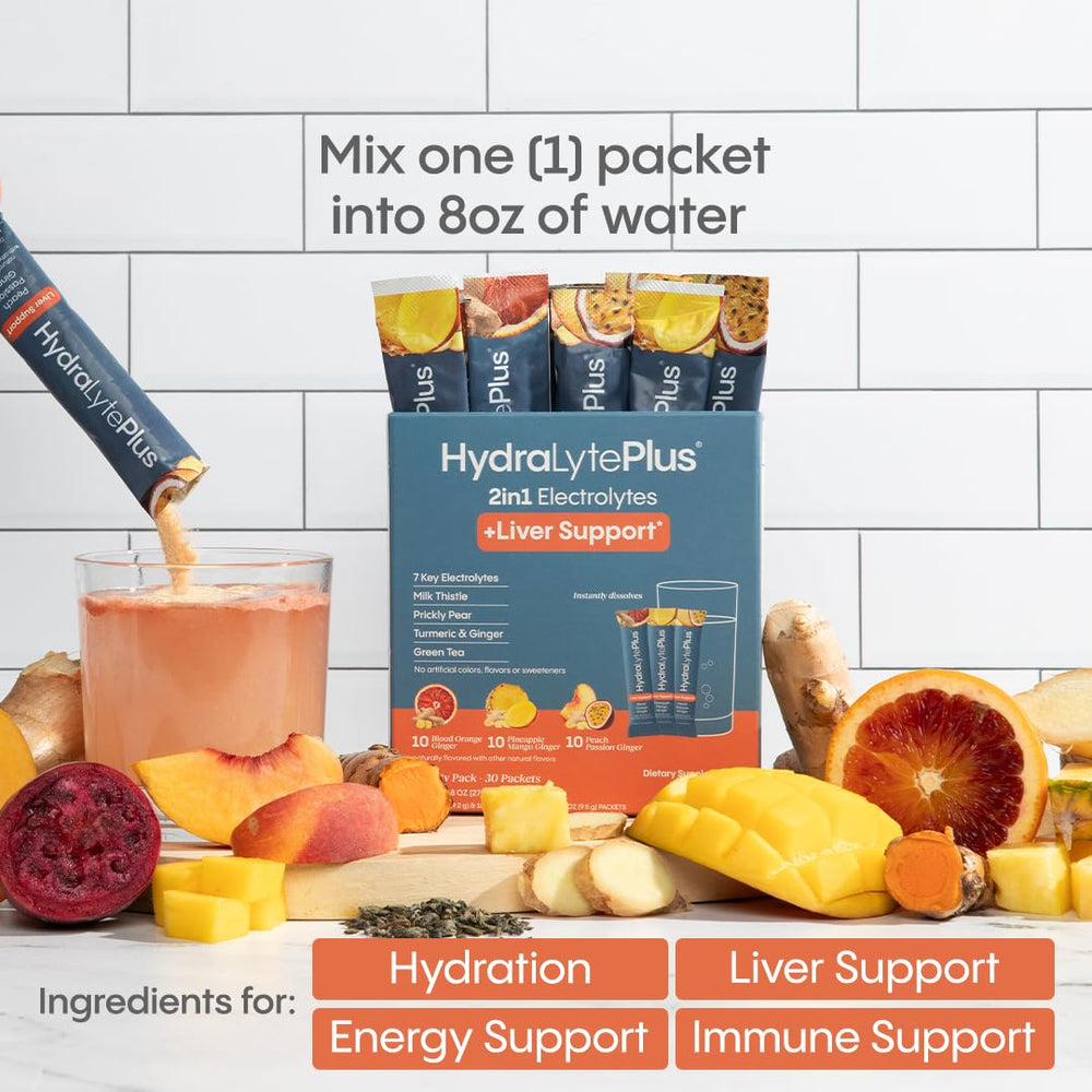 Hydralyte Liver Support green tea cup showcases natural energy lift.