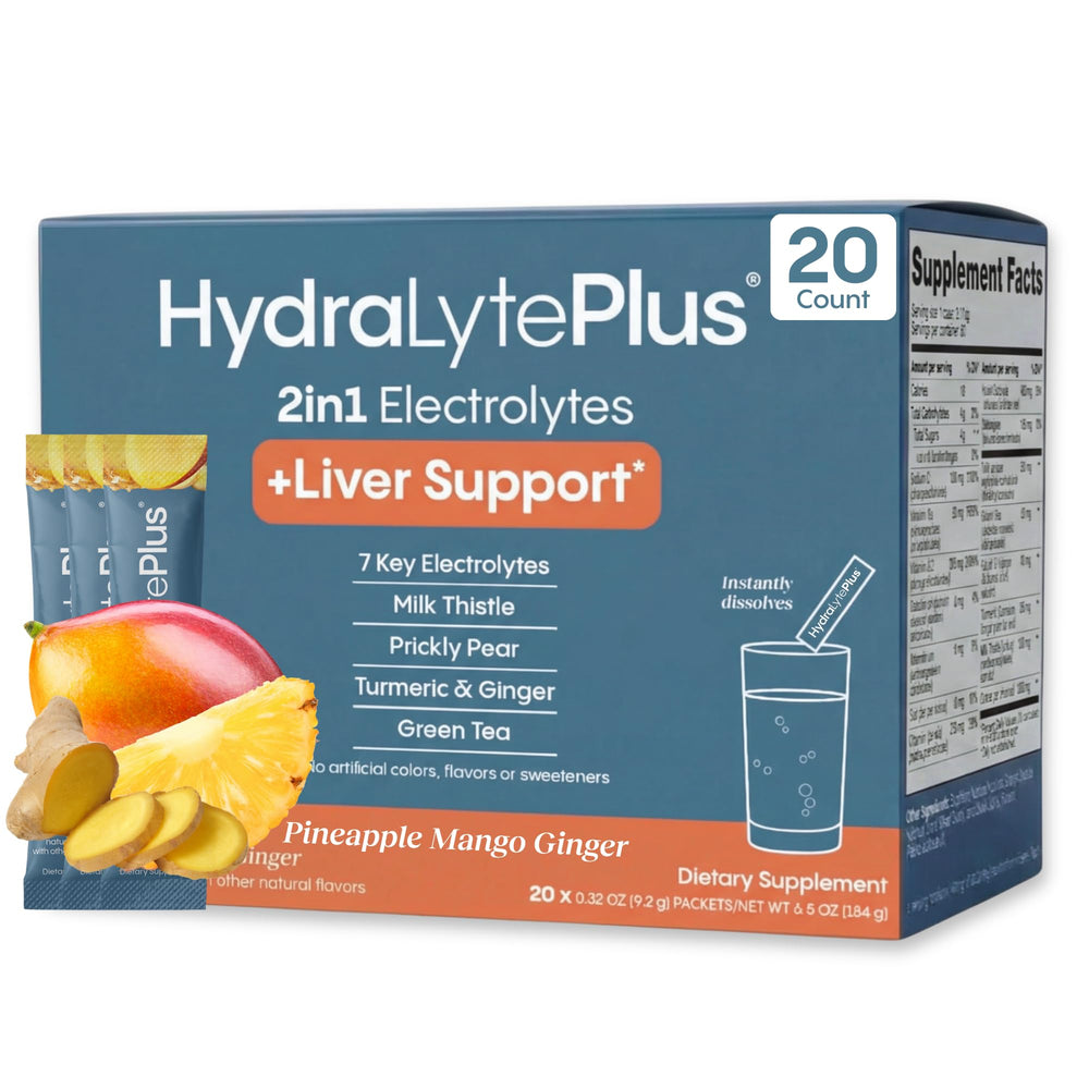 Hydralyte Liver Support packaging for convenient hydration on the go