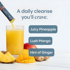 Hydralyte Liver Support prepared drink in glass with pineapple mango flavor