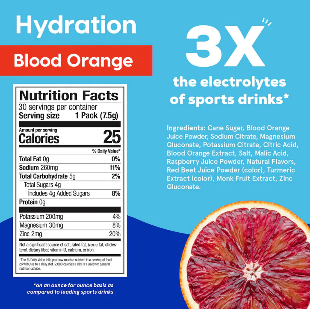 HYDRANT Blood Orange powder dissolving in water for refreshing hydration after workouts.