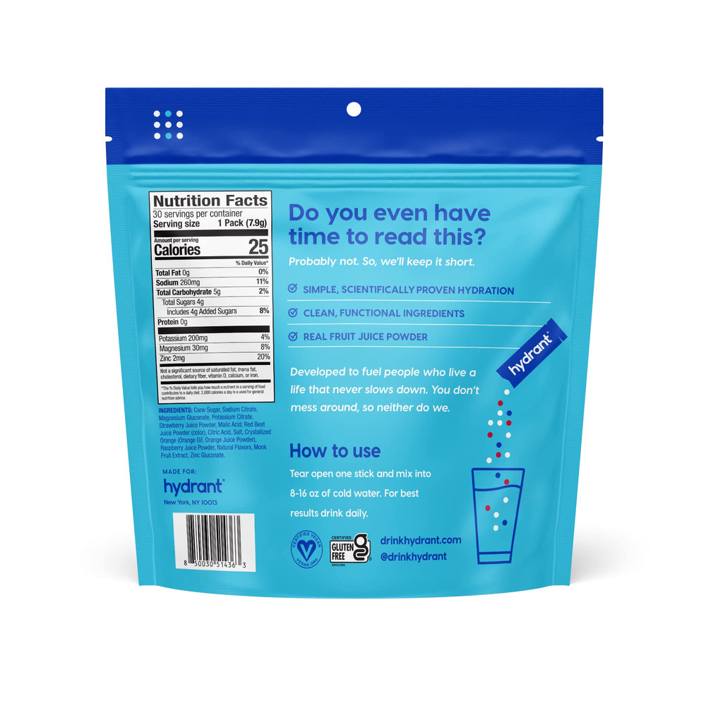 HYDRANT fruit punch flavor label seen on box for a low sugar hydration option