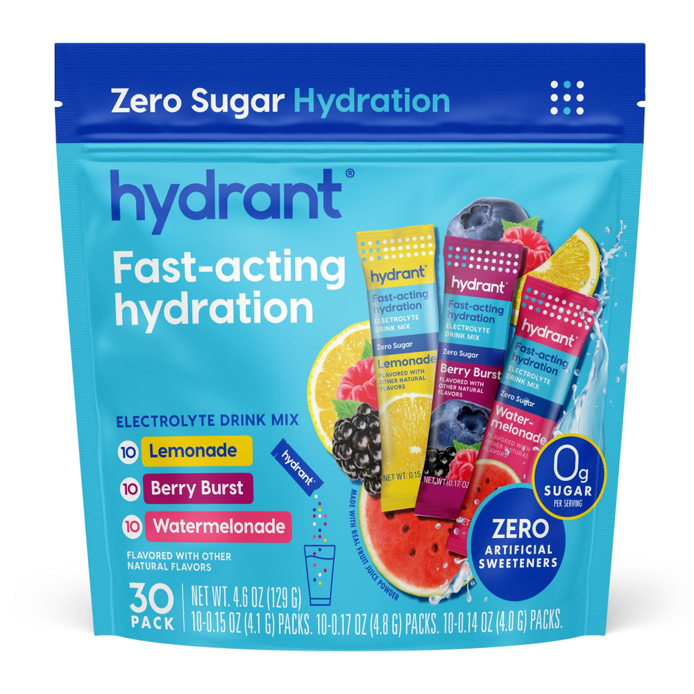 HYDRANT Hydrate zero sugar packets ready to mix for quick hydration on the go.