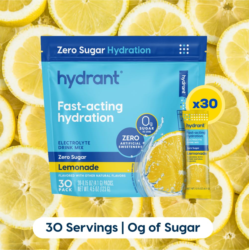 HYDRANT lemonade glass with water shows refreshing zero sugar hydration