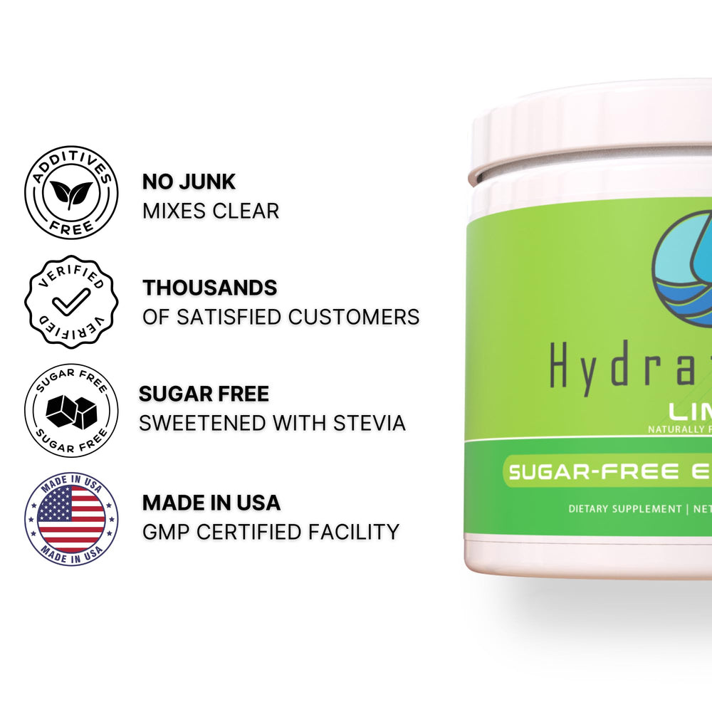 Hydrate Pro zero sugar stevia packaging highlights a sweetened, sugar-free option.