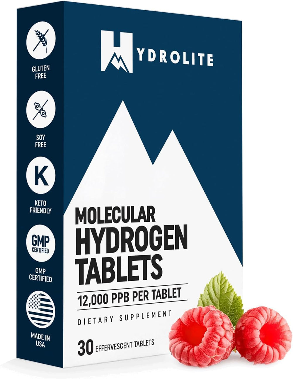 HydroLite hydrogen tablets 30-pack on packaging for convenient hydration