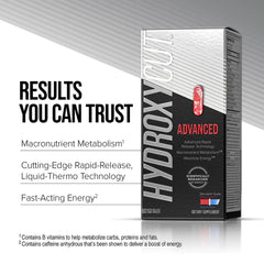 Hydroxycut Advanced capsules closeup with rapid-release design for quick energy.