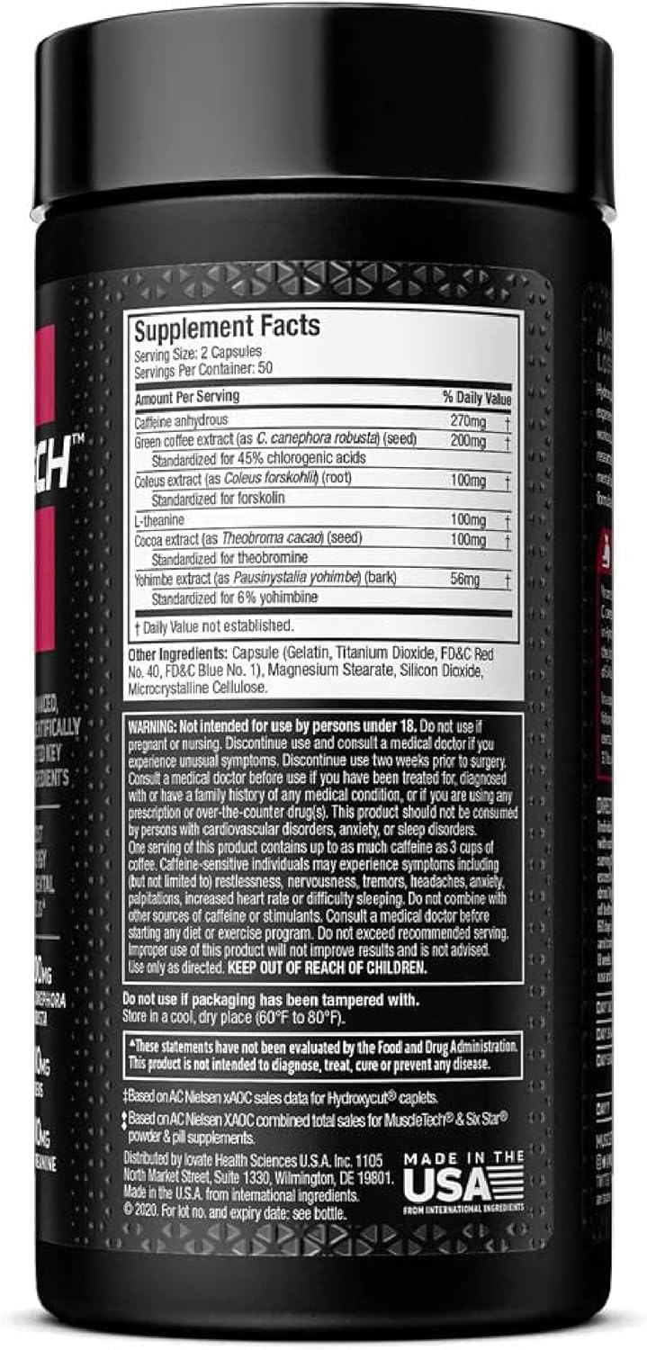 Hydroxycut Hardcore Elite bottle side view with capsules ready for workouts