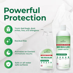Hygea Natural Lice Laundry Additive 32oz shown with detergent for fabrics.
