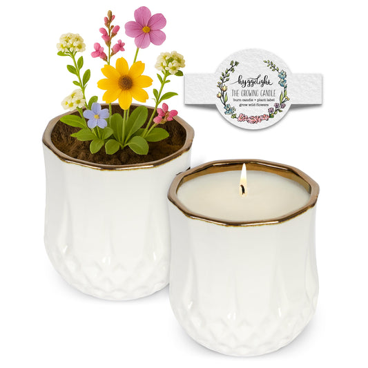 Hyggelight Astrid lavender candle in a ceramic pot adds calming ambiance to living spaces.