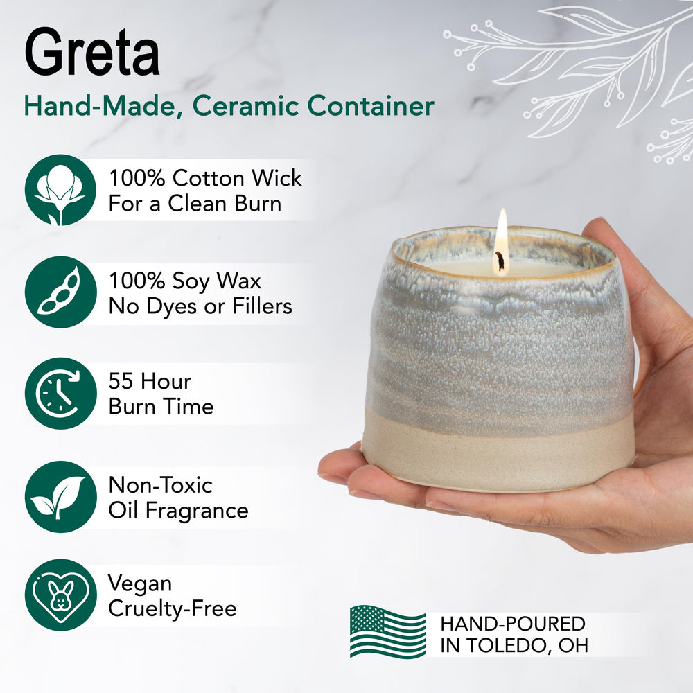 Hyggelight Greta wick and ceramic pot under warm glow