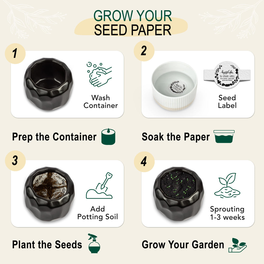 Hyggelight seed label included for growing wildflowers after use.