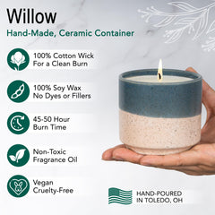 Hyggelight Willow ceramic pot holds 8.5oz of wax in a chic container.
