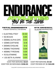 HYK Electrolyte+ scoop beside stick pack for on-the-go hydration.