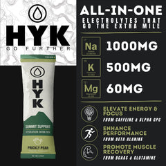 HYK Electrolyte+ prickly pear pack close-up for convenient daily fueling.