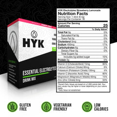 HYK Essential Electrolytes packets pouring into a glass for quick rehydration
