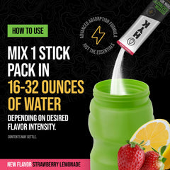 HYK Essential Electrolytes ready-to-mix packets framed on a kitchen counter