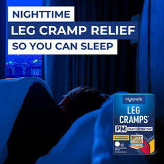 Hyland's Leg Cramps PM quick-dissolving tablets dissolving under tongue for sleep-friendly relief