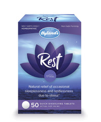 Hyland's Rest bottle front view, natural sleep aid for occasional sleeplessness
