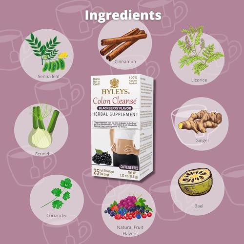 Hyleys Colon Cleanse Tea blackberry flavor cup-brew captures a fragrant, fruit-forward aroma.