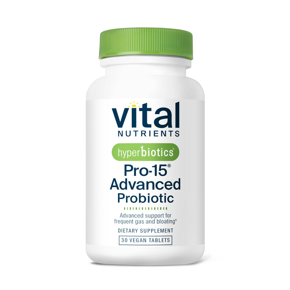Hyperbiotics Vital Nutrients Pro-15 bottle shown for daily digestive balance