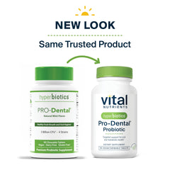 Person taking a mint Hyperbiotics Pro Dental tablet at home
