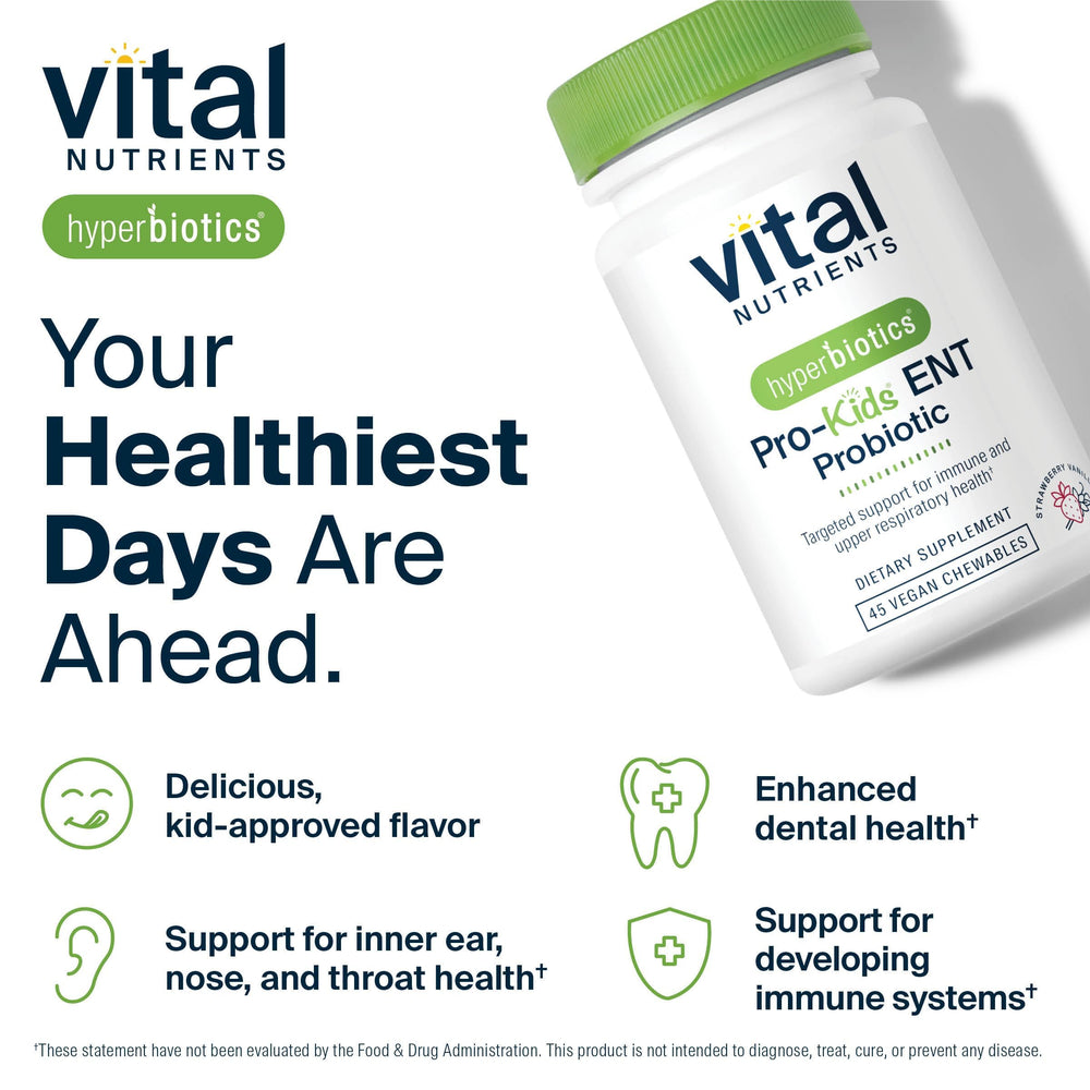 Hyperbiotics Vital Nutrients Pro Kids ENT allergen-free formula.