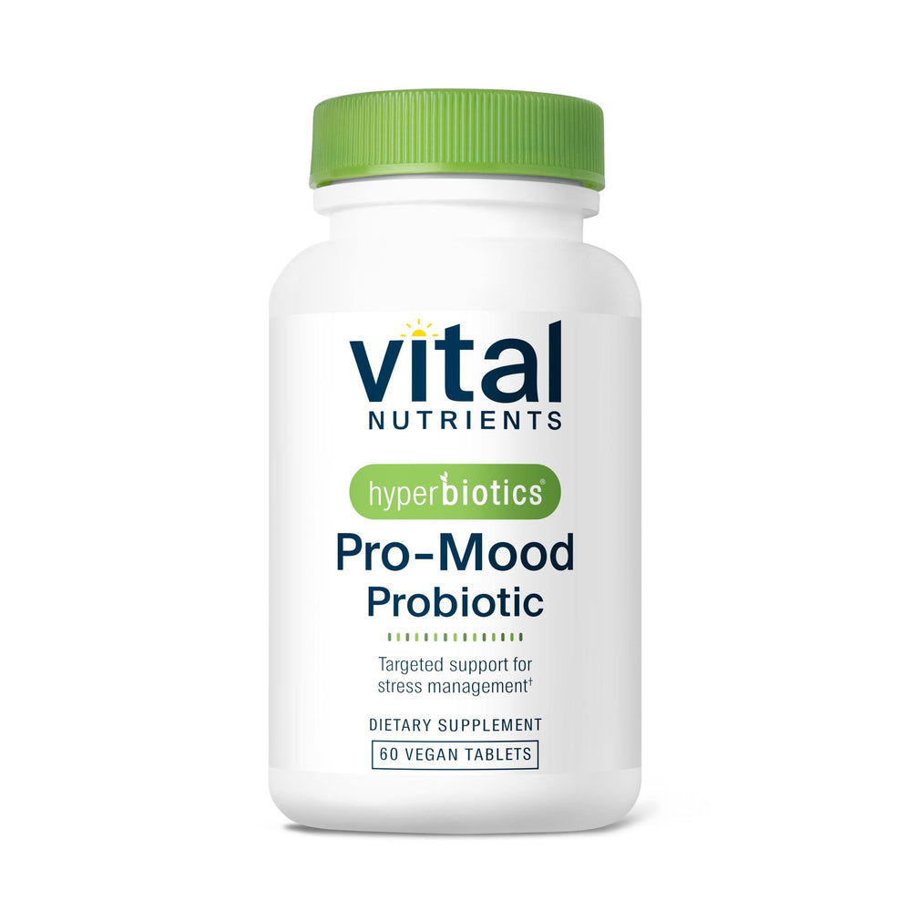 Hyperbiotics Vital Nutrients Pro Mood bottle front showing daily probiotic support for stress