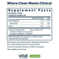 Hyperbiotics Vital Nutrients tablet close-up highlighting easy-to-swallow daily dose