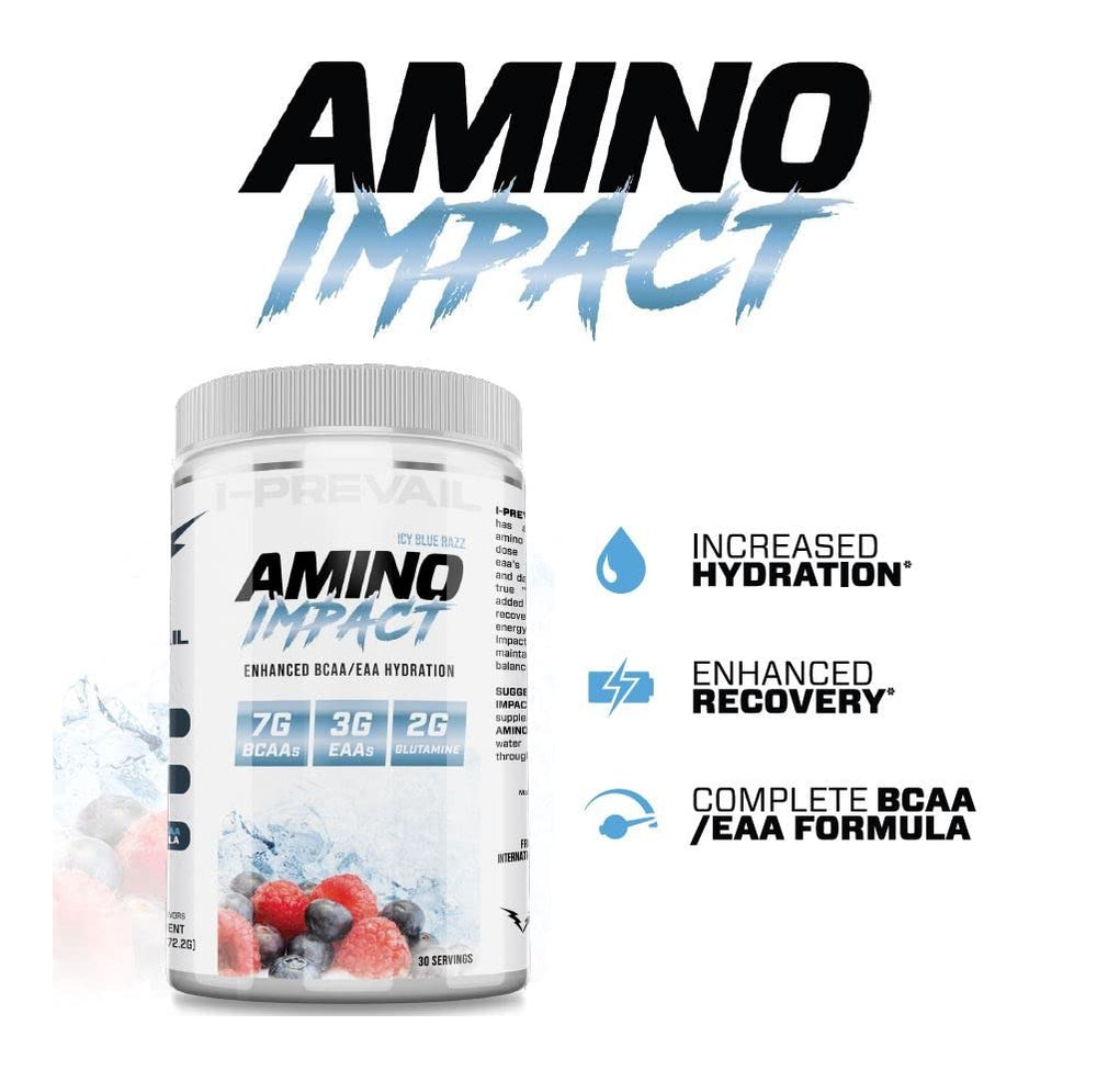 I-Prevail Amino Impact mixed drink in glass for endurance support