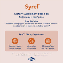 Ibsa Syrel bottle pouring softgels into hand for simple daily dosing.