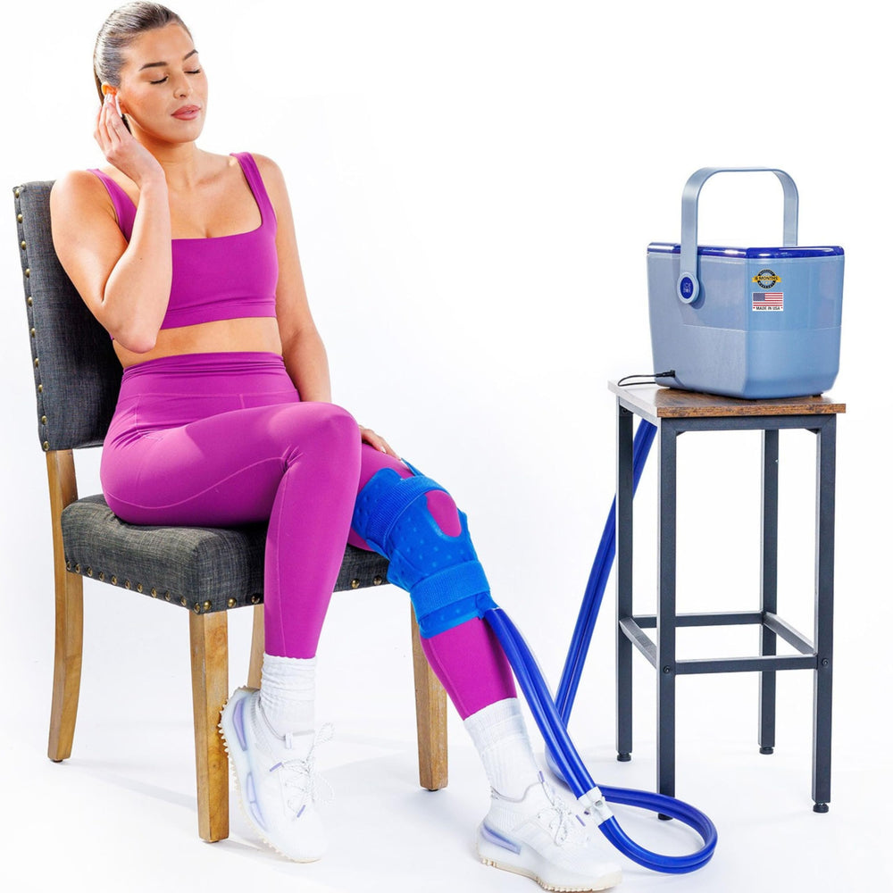 Ice Box knee ice-wrap front view shows targeted cold therapy for the knee.