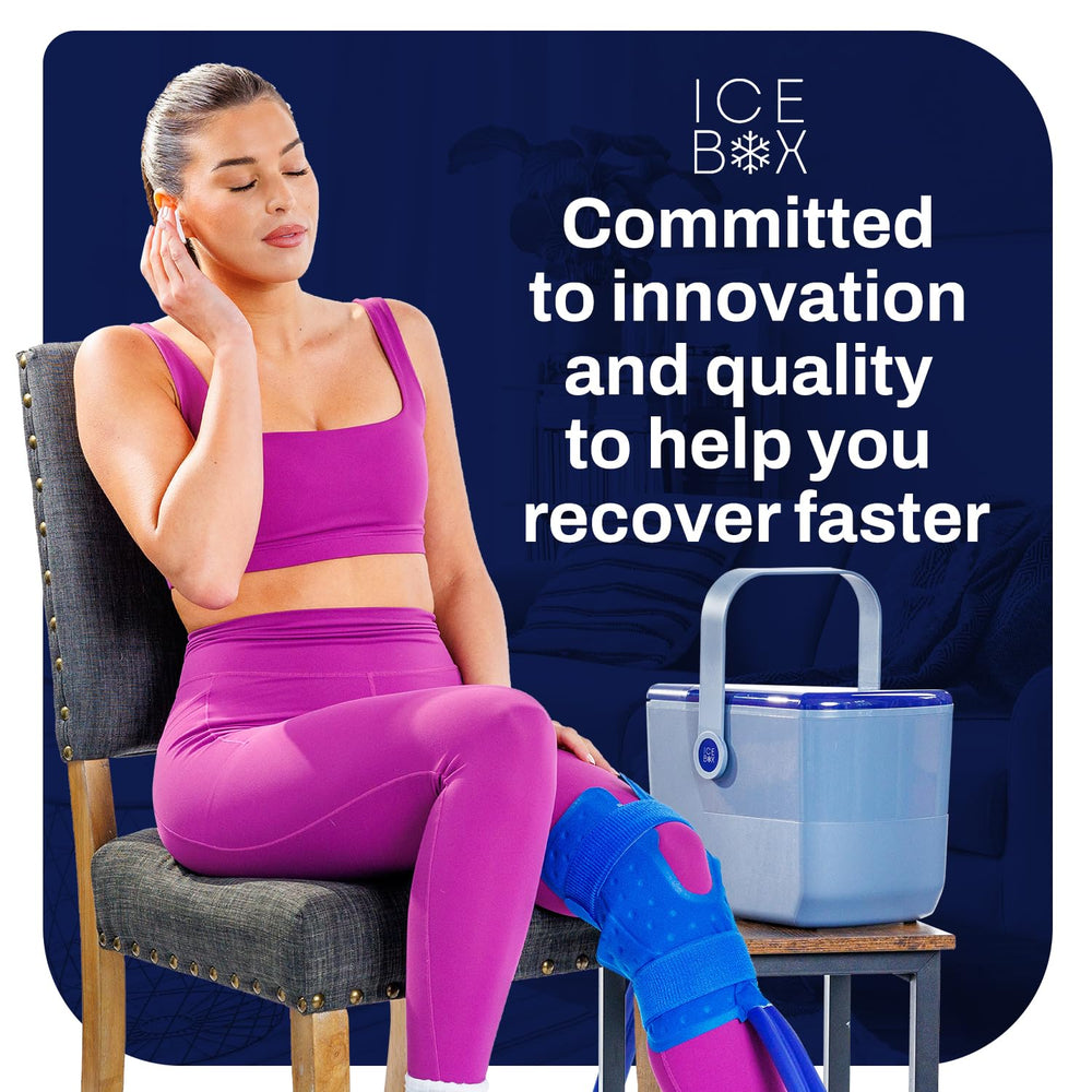Ice Box recovery kit packaging illustrates post surgery setup.