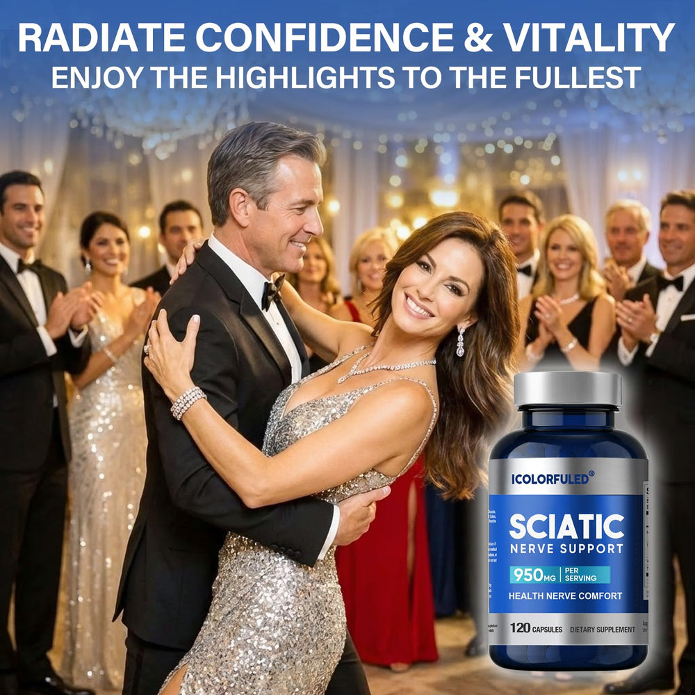 icolorfuled Sciatic Nerve Capsules gluten-free seal on packaging.