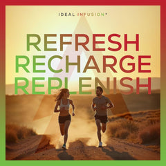 Ideal Infusion electrolyte powder dissolving in a glass of water with clarity.