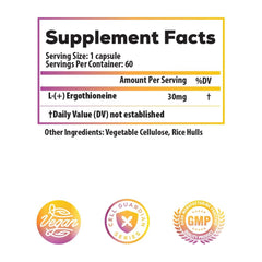 Ideal Infusion ergothioneine 30mg capsules offer a potent daily dose for brain and heart support.