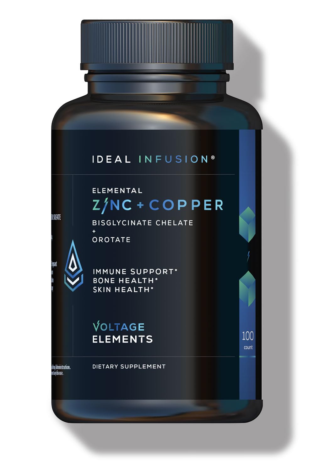 Ideal Infusion zinc bisglycinate orotate bottle label highlighting purity for daily use