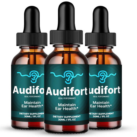 IDEAL PERFORMANCE Audifort tinnitus drops bottle for daily ear health support.