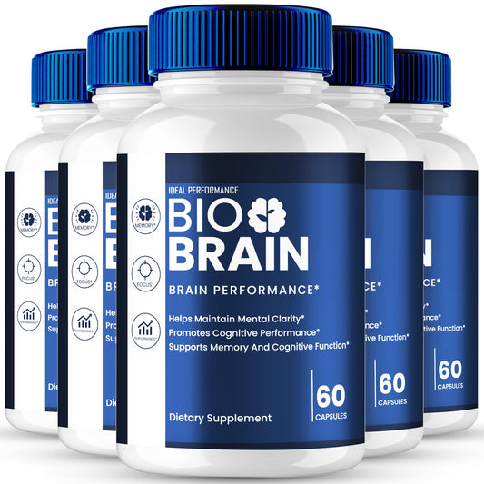 IDEAL PERFORMANCE Bio Brain Capsules front label highlighting brain health and memory support.