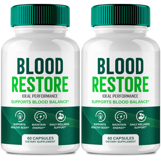 IDEAL PERFORMANCE Blood Restore Capsules bottle, highlighting calm, balanced circulation support at a glance.