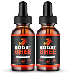Boost Ghee Drops bottle on a clean surface signals easy daily energy.