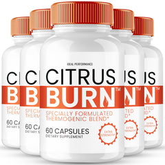 IDEAL PERFORMANCE Citrus Burn capsules bottle front; supports an active lifestyle with natural ingredients.