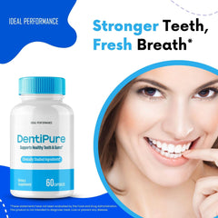 Pouring Dentipure capsules into a hand suggests a simple daily routine
