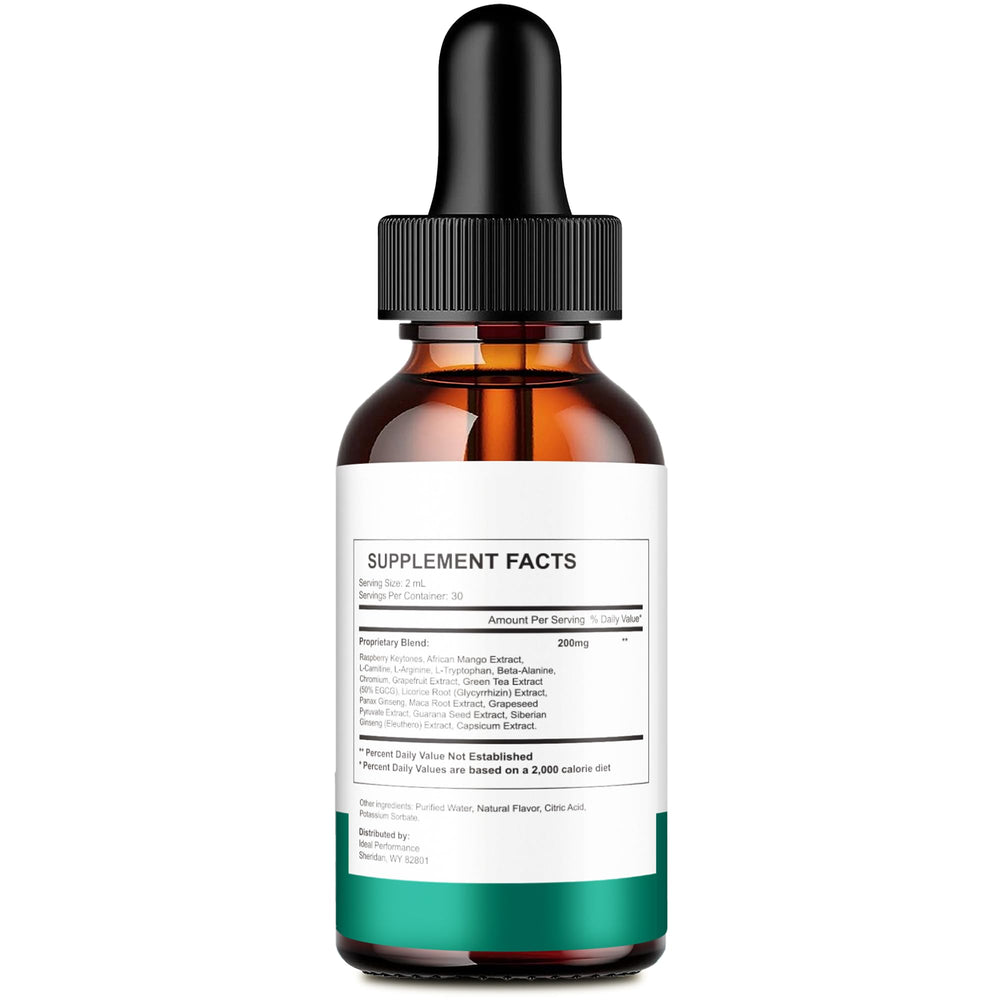 IDEAL PERFORMANCE Drop The Pounds Drops pour showing convenient dosing on the go.