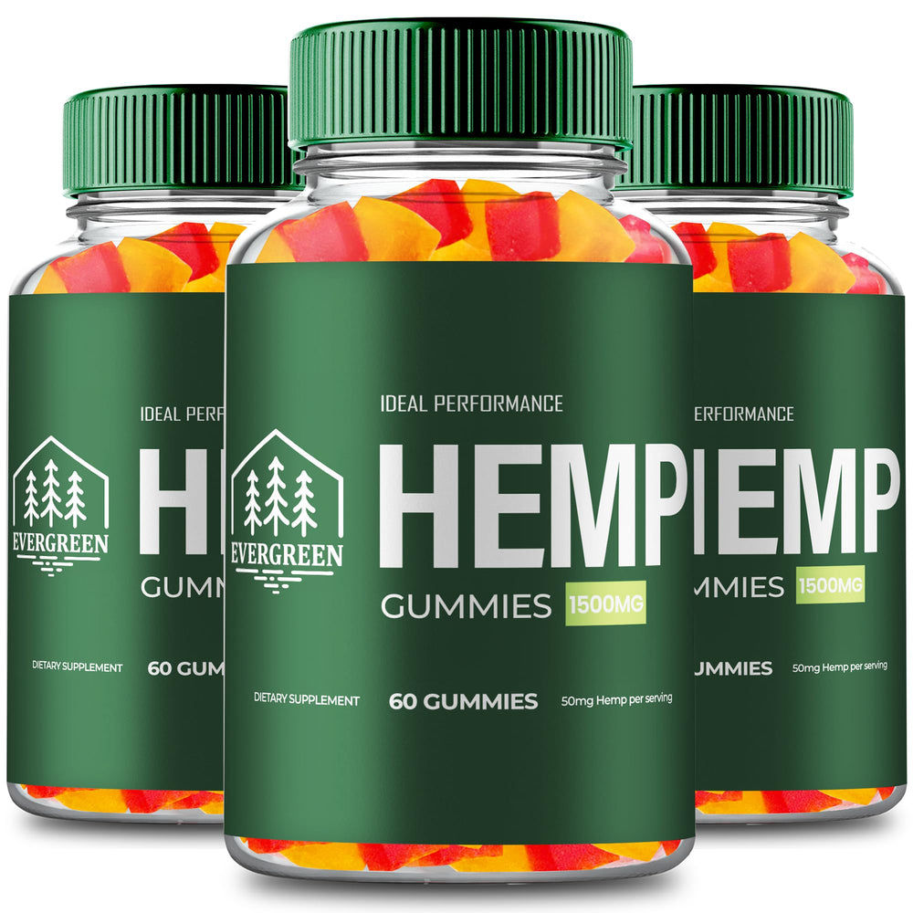 IDEAL PERFORMANCE Evergreen Hemp Gummies bottle front for daily wellness use.