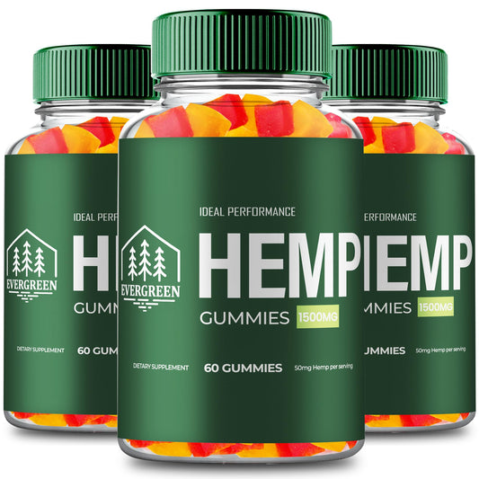 IDEAL PERFORMANCE Evergreen Hemp Gummies bottle front for daily wellness use.